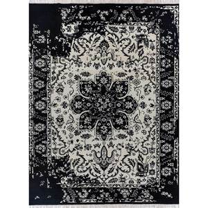 Tapis en laine noué à la main Savana Ivory grande surface LCARM-63, motif médaillon rectangulaire pour salon et couloir - Product Image 1