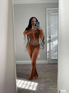 ชุด2ชิ้นกำมะหยี่สไตล์2025สำหรับฤดูใบไม้ร่วงฤดูหนาว2ชิ้นมีกระเป๋าซิปชุดสูทสำหรับผู้หญิง2ชิ้น - Product Image 4