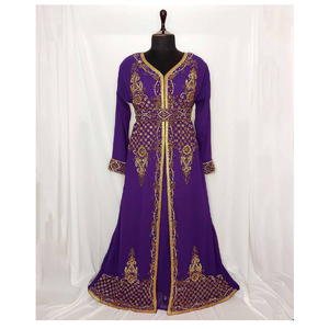 ชุดเดรสแขนยาวผ้าโปร่งปักลายแบบดั้งเดิมผ้าเนื้อบางระบายอากาศได้ดีสไตล์โมร็อกโกผ้าคาฟตันสีม่วงกันแดด - Product Image 1