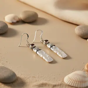 Pendientes de Plata 925 con Perlas de Agua Dulce y Granate para Mujer, Joyería Moderna Chapada en Oro, Opciones Principales de Oro Rosa de 14K y 18K, 100% Oro de 14K - Product Image 2