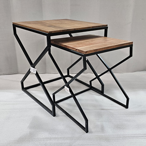 โต๊ะข้างเตียง2ชิ้นแบบทันสมัยเฟอร์นิเจอร์ท่อเหล็กทำจากไม้เหล็กประกอบง่ายสำหรับห้องนอนขนาดเล็กห้องนั่งเล่นห้องรับประทานอาหารโลหะ - Product Image 1