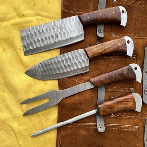 Tendance lames personnalisé 8 pouces en acier damas cuisine Chef couteau utilitaire ensemble forgé à la main en acier au carbone lame manche en bois rouleau de cuir - Product Image 2