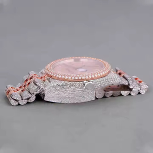 Montre sport unisexe en acier inoxydable à deux tons glacés, style hip-hop, mouvement Miyota, verre analogique, diamants moissanite complets, clarté VVS, personnalisable - Product Image 5