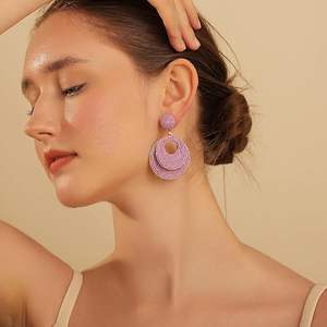 Handmade Raffia Hoop Earrings for Women - Lightweight Boho Dangle <b>Jewelry</b>, Summer <b>Beach</b> Vacation , Round Oval Straw Wrap Design - Product Image 3