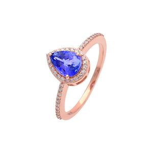 Sẵn Sàng Để Tàu 14K Bất Rose Gold Teardrop Kim Cương Nhẫn 8X6Mm Lê Cắt Tanzanite Đá Quý Tuyên Bố Nhẫn December Birthstone Nhẫn - Product Image 3