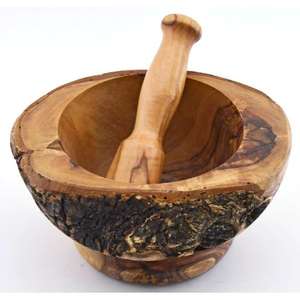 Pilon et mortier en bois de style brut outil de cuisine décoratif moderne parfait pour broyer les graines d'herbes d'épices et l'affichage - Product Image 3