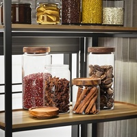 Couvercles à manche en bois d'acacia 9cm de diamètre 16oz 22oz 28oz bocaux à bonbons en verre forte praticabilité ensemble de boîtes de stockage des aliments emballage