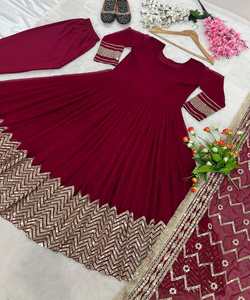 Vestido de trabajo de secuencia de bordado de Georgette de diseñador con ropa de fiesta dupatta precio al por mayor prenda étnica (3) - Product Image 3