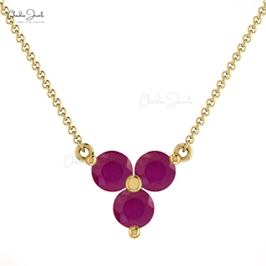Collar de rubí de oro de 14 quilates de alta calidad para mujer, Juego de puntas de piedras preciosas de tres cortes, collar nupcial de piedras preciosas de 0,30 CT, mayorista de joyas - Product Image 1