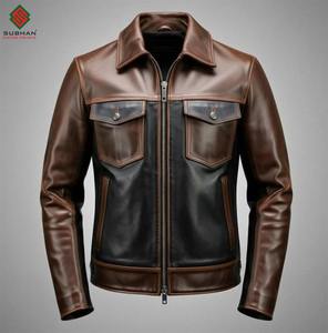 Blouson aviateur en cuir synthétique solide fait à la main - Hiver décontracté Fermeture éclair Col mandarin Service OEM - Product Image 1