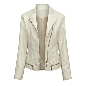 Chaquetas de cuero PU ajustadas de versión informal coreana para mujer, abrigo corto de cuero de motocicleta con cremallera clásica para mujer - Product Image 4