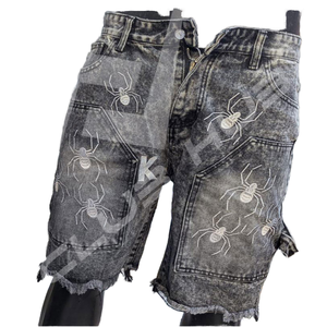 Shorts en jean d'été pour hommes Broderie personnalisée 100% coton Shorts extensibles à séchage rapide Vente en gros Pakistan Foncé - Product Image 1