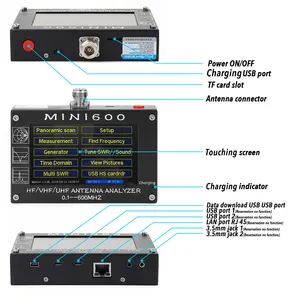 새로운 Mini600 Mini1300 HF/VHF/UHF 개미 SWR 안테나 분석기 0.1 ~ 600/1300MHz 멀티 미터 4.3 인치 스펙트럼 분석기