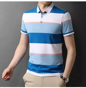 2024 Camiseta de algodón a rayas de ajuste personalizado para hombres y mujeres, cuello Polo más vendido, ropa informal con serigrafía, opciones de talla grande - Product Image 3