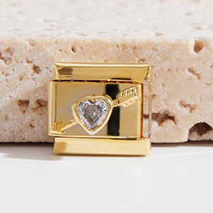 Di alta qualità italiano Charms Link in acciaio inox 18k <span class=keywords><strong>oro</strong></span> puro placcatura sottovuoto con diamante italiano <span class=keywords><strong>Charm</strong></span> bracciale - Product Image 6