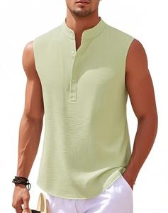 2025 été mode affaires pull chemise hommes sans manches gilet avec col montant bouton couleur unie nouveau Style débardeurs - Product Image 1