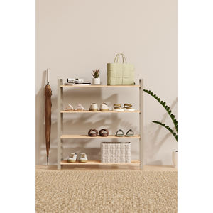 ชั้นวางรองเท้าไม้จริงสไตล์โมเดิร์น พร้อมราวแขวน รุ่น Fix-2041-1 ความสูง 68 ซม. กว้าง 68 ซม. ลึก 20 ซม. สีเบจ - Product Image 2