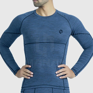Camisetas de compresión para hombre con estampado de logotipo personalizado de color sólido, ropa de entrenamiento y jogging transpirable, camiseta de manga larga para gimnasio personalizada - Product Image 6