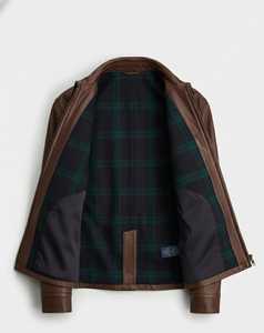 เสื้อแจ็คเก็ตบอมเบอร์หนังแกะแท้สีน้ำตาลเข้มสำหรับผู้ชาย สไตล์คลาสสิก ปกเสื้อเชิ้ต ผ้านุ่ม สวมใส่สบาย ดูดี มีสไตล์ เป็นมิตรกับสิ่งแวดล้อม ทรงเข้ารูป - Product Image 5