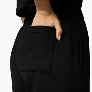 Wholesale Women's Dtg Custom Hooded Collar Plain Drawstring Black Fleece High Street Style Winter Two-Piece Women Tracksuit Sets - Product Image 6