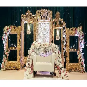 Fusion Reception Party Stage Backdrop Frames Panels Golden Frame Backdrop Stage for Wedding Stunning Photo Frames for Reception