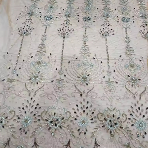 ผ้าลูกปัดโพลีเอสเตอร์100% หรูหราพร้อมเซอร์คอนแฮนด์เมดผู้จัดจำหน่ายเสื้อผ้าอินเดียทำจากผ้าทอและลายตาข่าย - Product Image 1