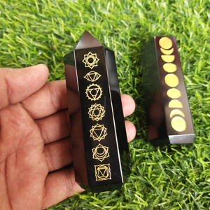 Obelisco de Cristal Negro Natural Grabado con Láser, Piedra de Conexión a Tierra, Elimina Eficazmente la Energía Negativa, Piedra Curativa, Halloween - Product Image 4