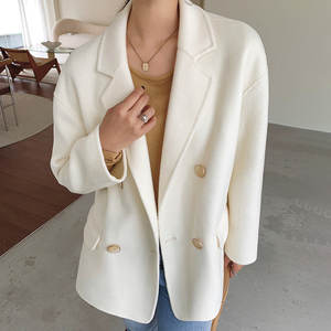 Abrigo de cachemira XL de moda para mujer con chaleco de piel de zorro desmontable de cuello alto, tejido transpirable teñido con estampado de piel sintética de cuello alto largo - Product Image 3