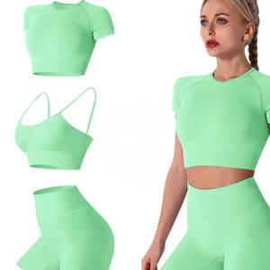 Ensemble de yoga personnalisé de haute qualité pour femmes, vêtements de fitness serrés et respirants avec logo à l'avant, motif solide, grande taille, portable - Product Image 6