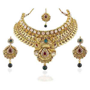 Ensemble de bijoux fins Vivaah Collier ras du cou en pierre plaquée or avec Maang Tikka 2000303 - Product Image 1