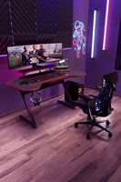 Bureau de jeu durable, portable, en métal et bois, avec éclairage LED RGB, multifonctionnel, gain de place, table de jeu PC