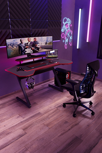 Bureau de jeu, bureau d'ordinateur portable en métal avec éclairage LED RGB, multifonctionnel, gain de place, table de jeu PC - Product Image 6