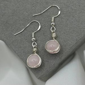 Boucles d'oreilles en cristal de guérison en quartz rose plaqué argent 925, bijoux fins faits à la main en argent sterling massif, cadeau pour elle - Product Image 2