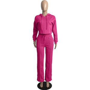 Casual Tracksuit Latest Woman's Sport Pullover <b>Sweater</b> Sets Cool Crop Top and Wide Leg Pants Customize Your Logo - Product Image 1