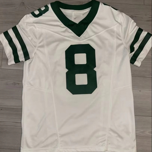 Customized American Football Jersey TBF-179 <b>White</b> Base <b>Green</b> Number 8 V-Neck <b>Striped</b> Sleeves Breathable Fabric - Product Image 1