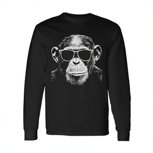 T-shirt promozionale a maniche lunghe con scimmia scimpanzé e occhiali da sole - Product Image 2