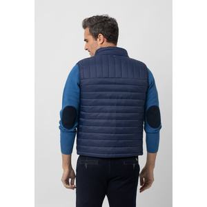 Chaleco acolchado de corte regular azul marino para hombre, resistente al viento, poliéster, dos tonos, bolsillos con cremallera, talla M, ropa exterior - Product Image 4