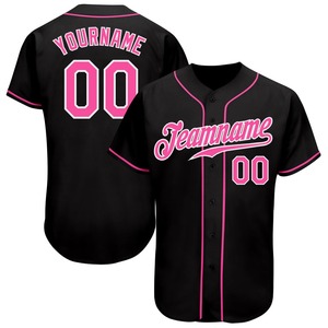 Meilleures ventes Maillot de baseball authentique noir rose-blanc personnalisé en tenue d'équipe - Product Image 1