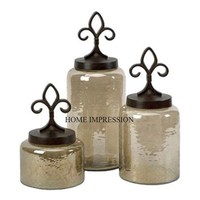 Boîte d'organisation de stockage de fruits secs d'ustensiles de cuisine en verre de la meilleure qualité avec couvercle en métal enduit de poudre de couleur noire d'Inde