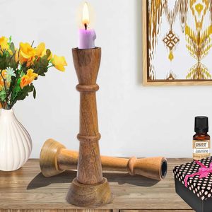 Portavelas de Madera para Velas Cónicas, Madera de Mango Natural Estilo Vintage, Soporte para Velas de 18 cm de Alto para Chimenea o Mesa de Comedor - Product Image 4