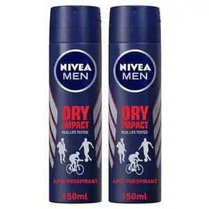 Erkekler için NIVEA erkekler Antiperspirant sprey, kuru darbe, 2x150ml