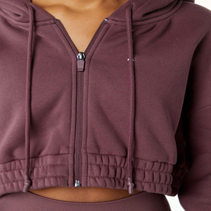 100% coton Spandex goutte épaule Style surdimensionné coupe courte automne femmes classique Capital pleine fermeture éclair à capuche - Product Image 5