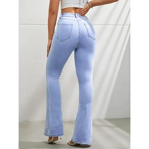 Paola Riboni Women's Mid Waist Flared <b>Jeans</b> Light Wash Full Length Casual Denim Pants S-3XL - Product Image 1