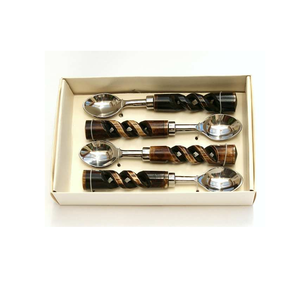 Cuillère à couverts en acier inoxydable manche en corne de buffle couverts et fourchette à salade au prix de gros - Product Image 2