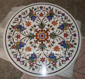 Indian Manufacturing <b>White</b> Marble Handmade <b>Round</b> Shape <b>Table</b> Top for Interior Decoration Use From Indian Exporters <b>Table</b> Top - Product Image 1
