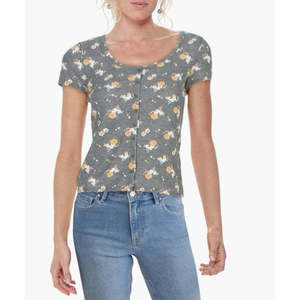 T-shirt Waffle Oversize Crave Fame Junior con Bottoni Frontali Traspirante Grigio - Product Image 2