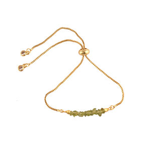 Personalized Birthstone Bracelet Natural Raw Peridot & Cz Multi Stone Adjustable Bracelet Gold Plated Box <b>Chain</b> Slider Bracelet - Product Image 4