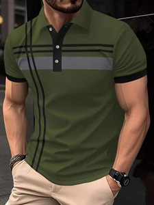 Camiseta Polo con estampado de rayas a la moda para hombre, camisetas de manga corta holgadas con solapa informal, ropa de Golf de negocios, camiseta de tendencia cómoda - Product Image 3