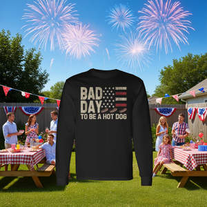 วันที่ไม่ดีเลยที่จะเป็นฮอทดอก เสื้อยืดแขนยาวลายธงชาติสหรัฐอเมริกา วันที่ 4 กรกฎาคม - Product Image 3