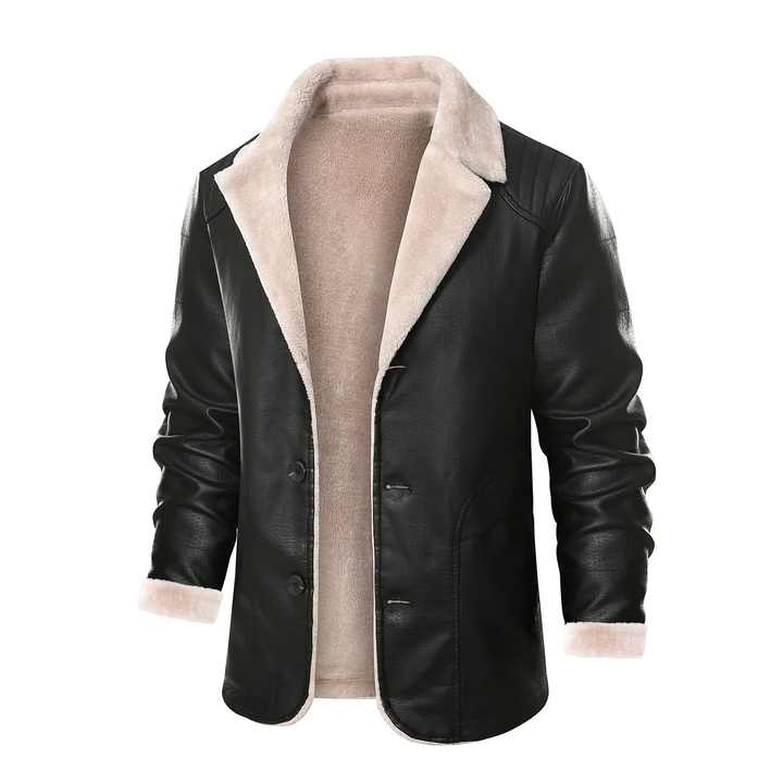 Men Leather Jacket Men Fashion Warm Winter Coat Men's Pu Leather Jacket Lapel Casual Plush Leather Plus Velvet Fur Coat Male